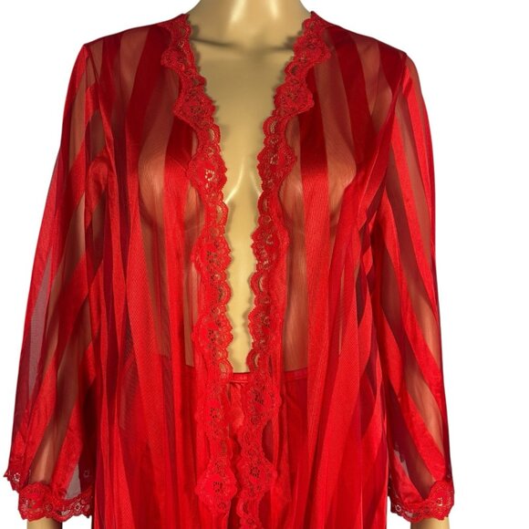 Vintage Jenelle of California Red Nylon Peignoir Set Sz M P Robe Pants Hollywood - Picture 9 of 16
